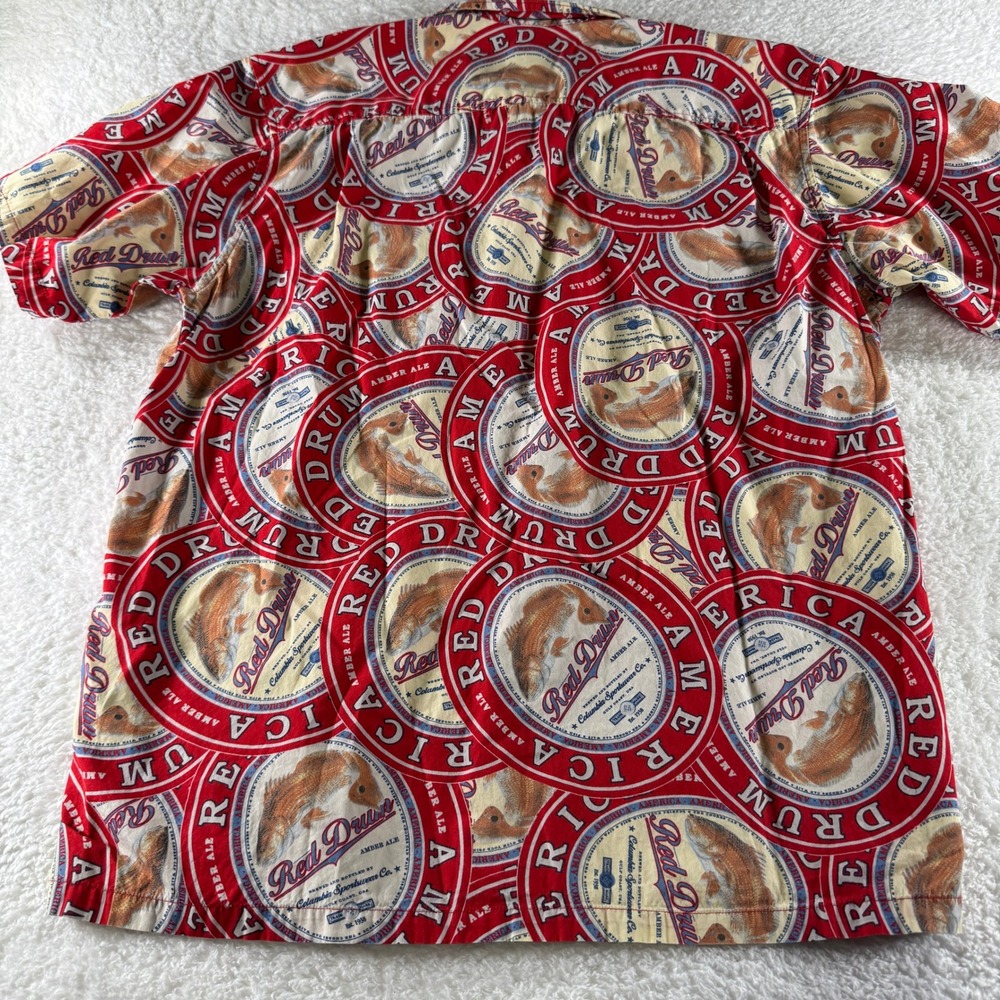 Mens Columbia River Lodge Button Up Red Drum Ale Fishing Shirt Size Large AOP - Picture 6 of 6